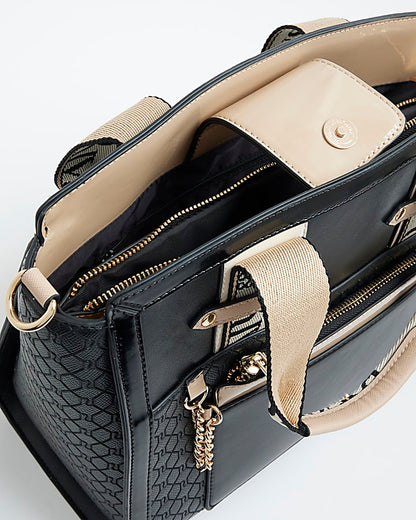 Black RI Monogram Grab Handle Tote Bag