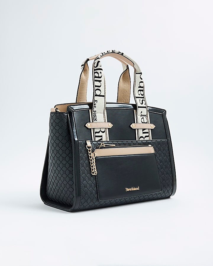 Black RI Monogram Grab Handle Tote Bag