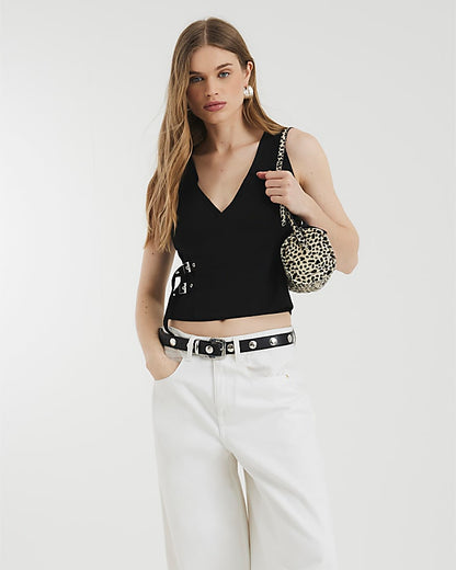 Black Knitted Wrap Buckle Vest
