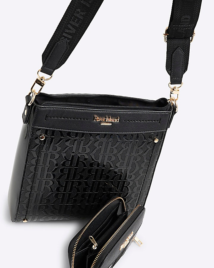 Black RI Monogram Shoulder Bundle Bag
