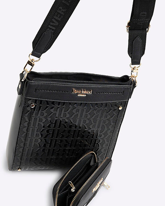 Black RI Monogram Shoulder Bundle Bag