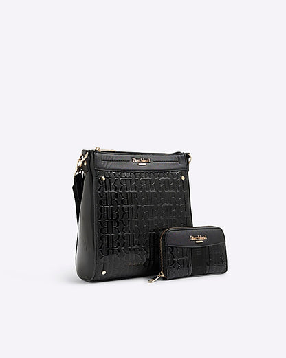 Black RI Monogram Shoulder Bundle Bag