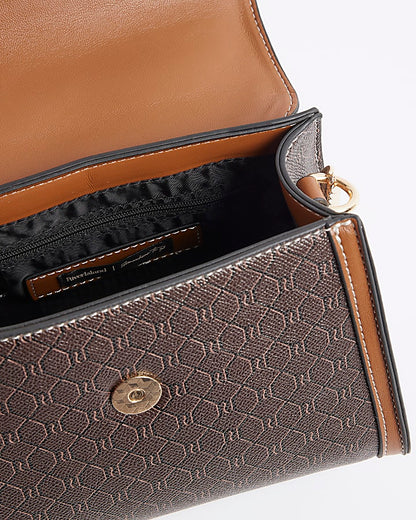 Brown RI Monogram Mini Tote Cross Body Bag
