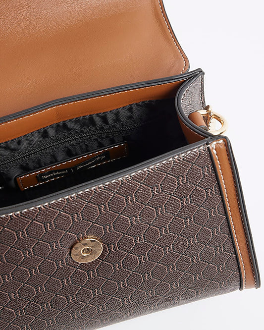 Brown RI Monogram Mini Tote Cross Body Bag