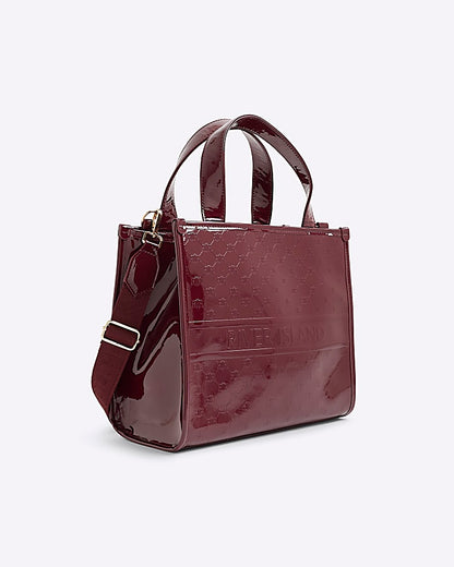 Red RI Embossed RI Monogram Tote Bag