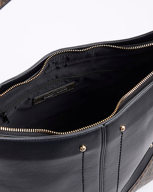 Black Curve Top Charm Shoulder Bag