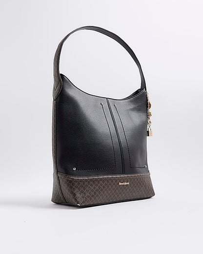 Black Curve Top Charm Shoulder Bag