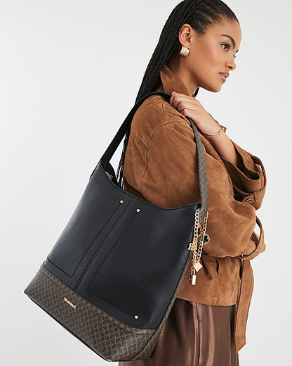 Black Curve Top Charm Shoulder Bag