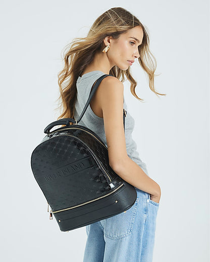 Black Patent Embossed Monogram Print Backpack