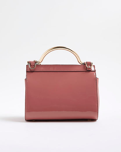 Pink Patent Metal Handle Mini Tote Bag