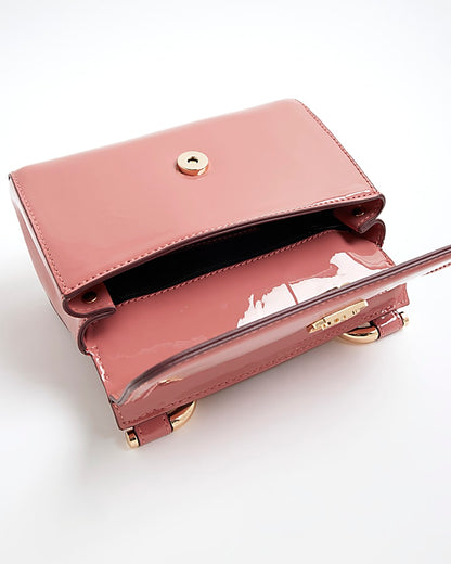 Pink Patent Metal Handle Mini Tote Bag