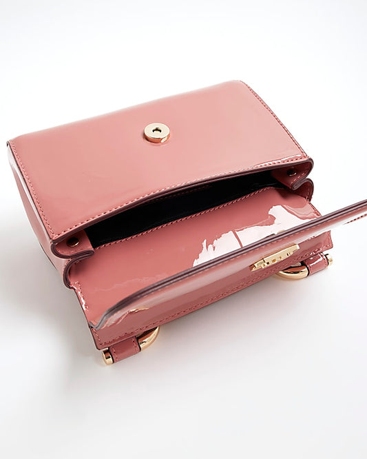 Pink Patent Metal Handle Mini Tote Bag