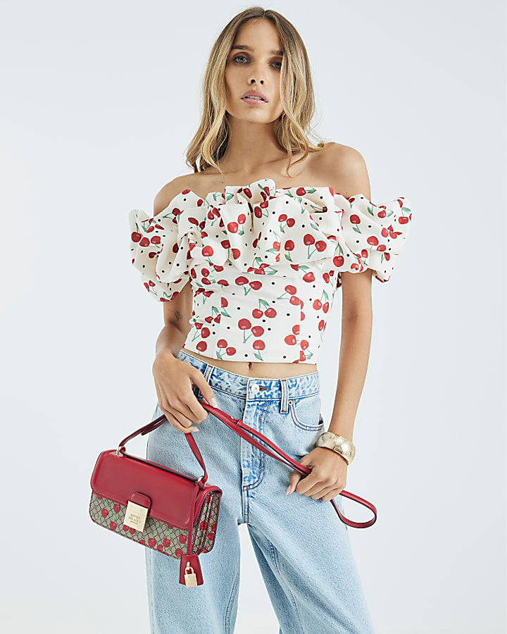 Red lock Front Cherry Satchel Bag