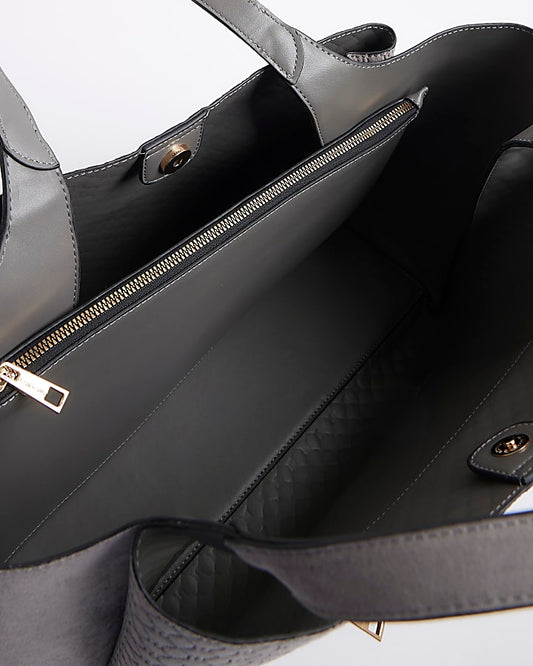 Grey Pocket Front Embossed Shopper Bag