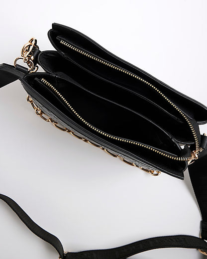 Black Embossed Monogram Chain Cross Body Bag