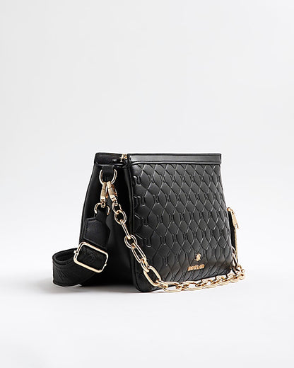 Black Embossed Monogram Chain Cross Body Bag