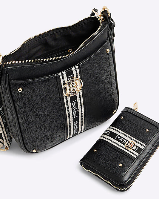 Black Branded Messenger Bag And Purse Bundle