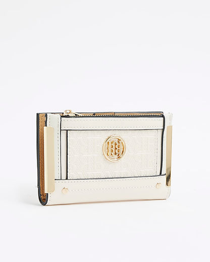 Cream RR Monogram Embossed Mini Purse