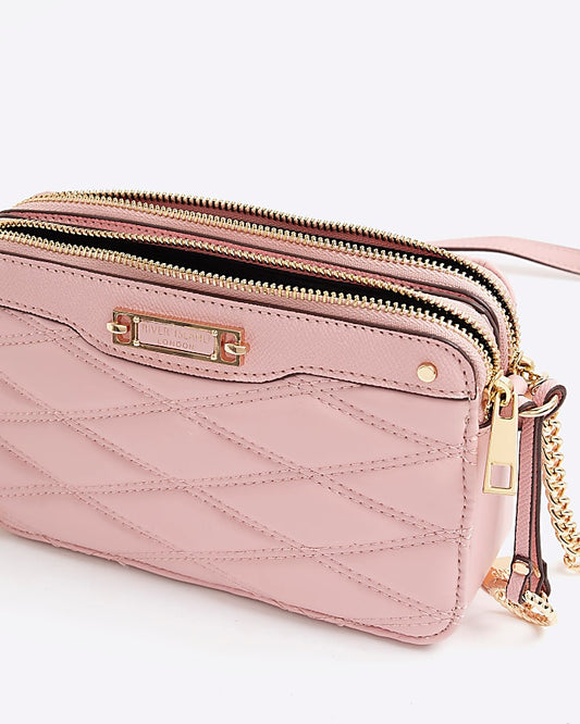 Pink Quilted Cross Body Bag