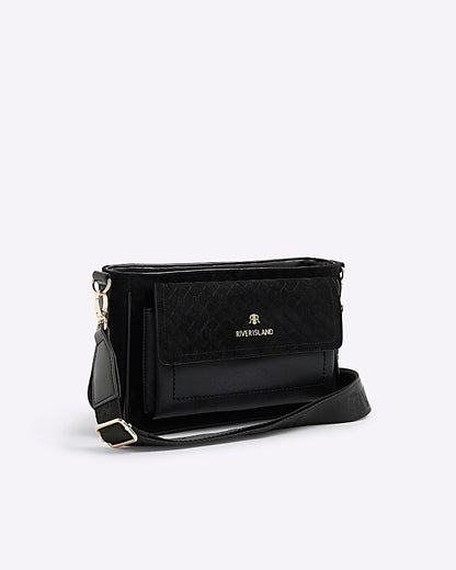 Black Monogram Faux Suede Cross Body Bag
