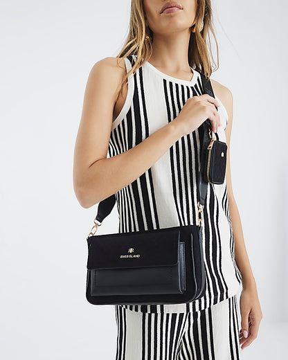 Black Monogram Faux Suede Cross Body Bag