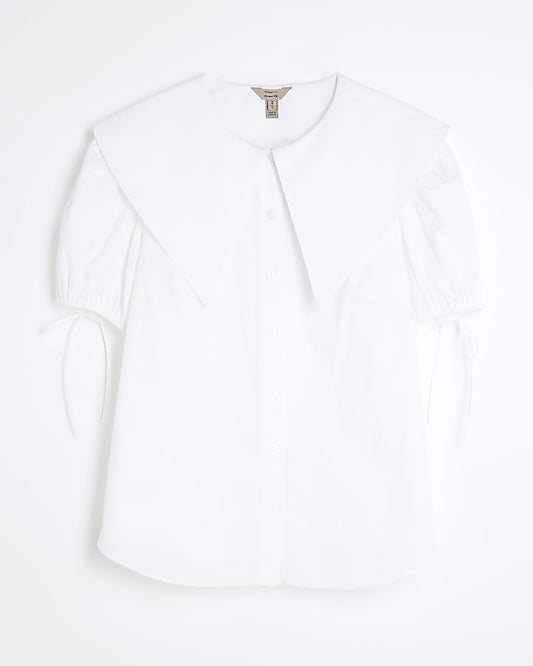 White Short Sleeve Collared Shirt