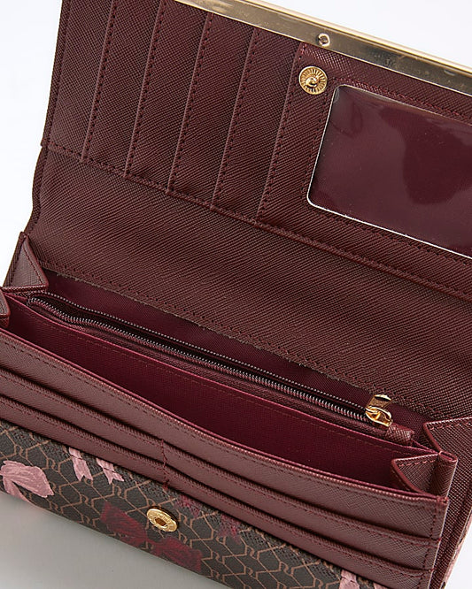 Brown Bow Monogram Print Clip Top Purse