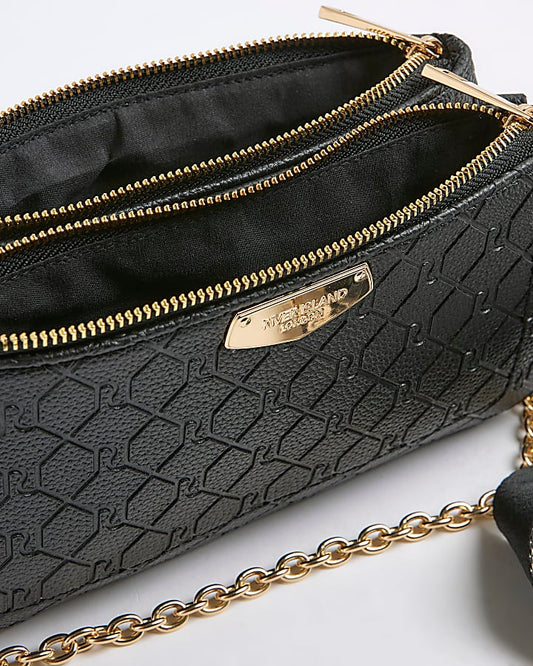 Black Monogram Print Chain Cross Body Bag