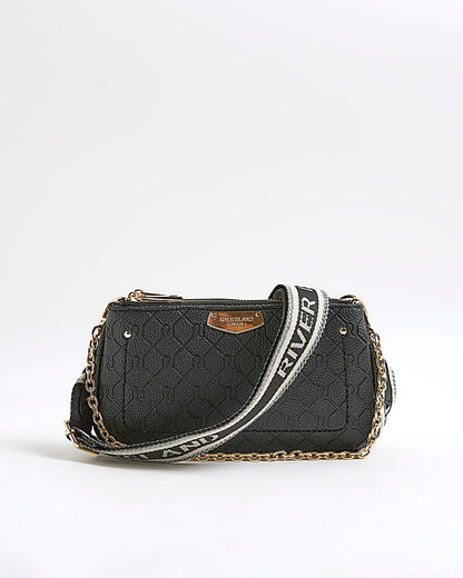 Black Monogram Print Chain Cross Body Bag